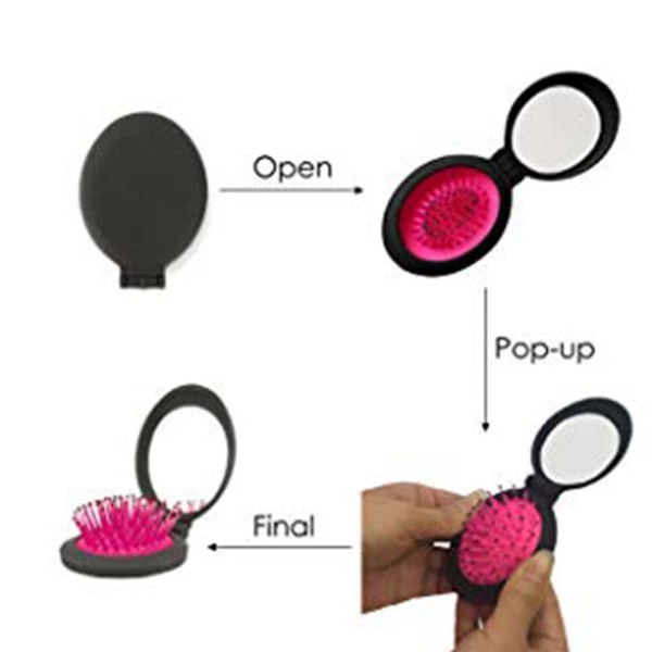 Foldbar speil Mini Pop Up hårbørste sett