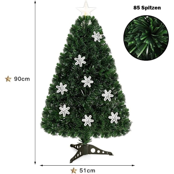 Förbelyst 90 cm fiberoptisk julgran med metallstativ, konstgjord julgran med flamskyddade blad, komplett julgran för helgdagar