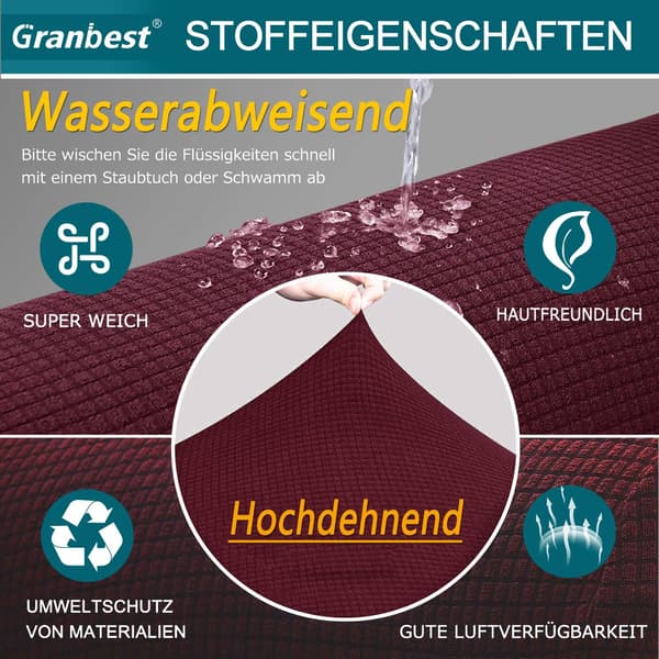 3-seter, vinrød vanntett spandex jacquard elastisk sofatrekk