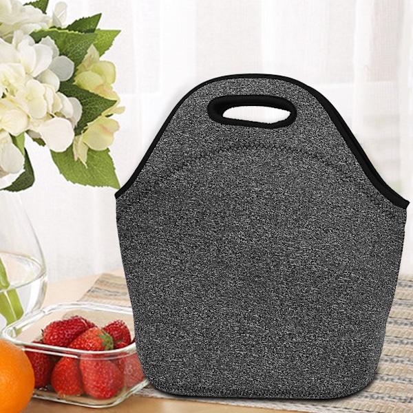 Bärbar Termisk Isolerad Lunchväska för Utomhusbruk Picknick Matpåse Handväska (Kolgrå)