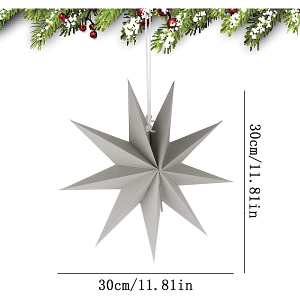 3 stk. Hængende Papirstjerne, Julepapirstjerner, 30 cm Håndlavet