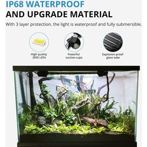 LED-akvarielampe med timerfunksjon, hvitt og blått undervannslys, justerbar belysning for akvarium, 4W, 230 LM