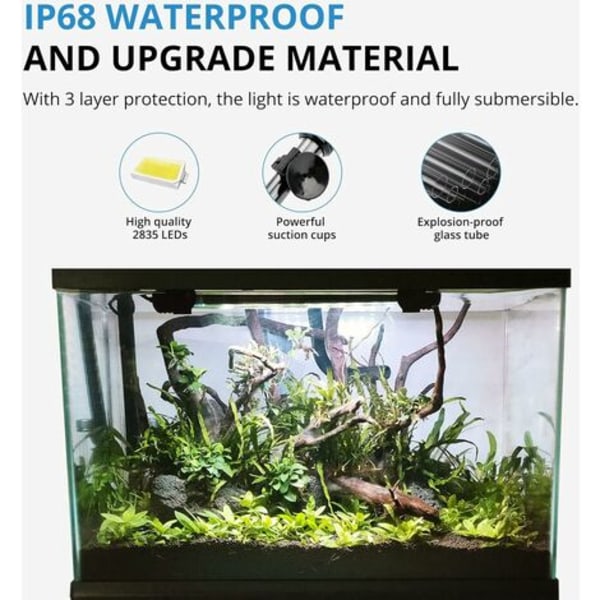 LED Akvarielampe med Timerfunktion, Hvid og Blå Vandfast Lys, Justerbar Belysning til Akvarium, 4W, 230 LM