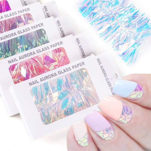 4 lådor Holografiskt glas nagelpapper klistermärke gradient aurora transfer folie glänsande spegelomslag holografisk nagelkonst dekoration glitter