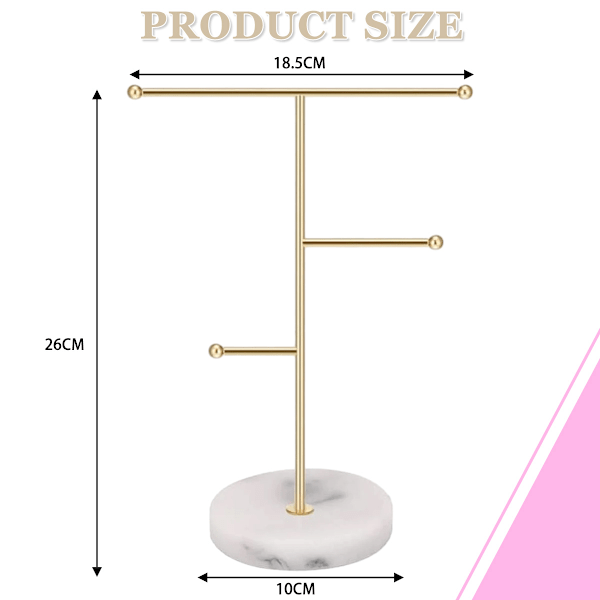 Smykkestativ Display Halskædeholder T-Bar Forgyldt Metal Bordplade Smykkearrangør Tårn til Hængende Vedhæng Øreringe Armbånd Ringe Tilbehør