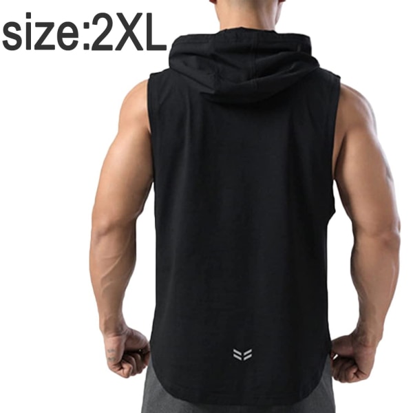 Black Men's Sports Hoodie Sleeveless Tank Tops Workout Gym