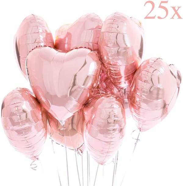 25 Hjerteballong Roségull Helium Romantisk Dekor fo
