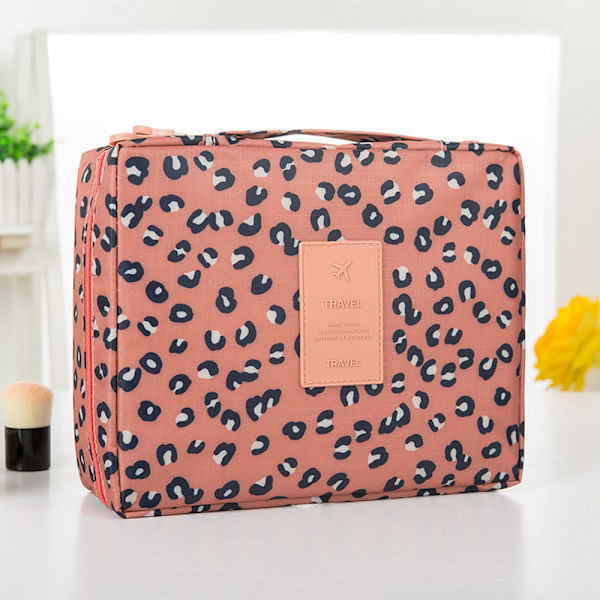 Essential Traveler: Portabel Toalettväska, Krokdesign Slitstarkt Material För Män Och Kvinnor, Rosa Leopardtryck