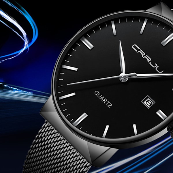 Miesten Ultra Ohut Vedenkestävä Rannekello Miesten Muoti Mustalla Ruostumattomasta Teräksestä Valmistetulla Rannekkeella Mesh Analog Quartz Business Miesten Kellot