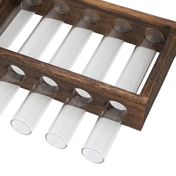 Bordskiva i glasrör Vas Hög Borosilikatglas Tall Träram Retro Rör Växt Vas för Hydroponiska Växter Heminredning 5 Flaskor