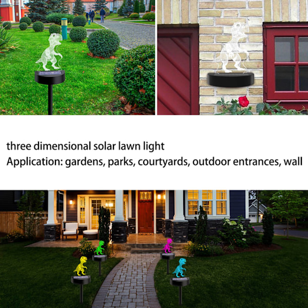 Solcells-dinosaurielampa Dekor 3D Akryl RGB Färgglad Gradient Dinosaurie Nattlampa för Utomhusträdgård