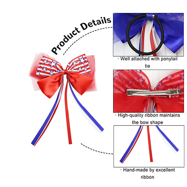 4 st 4 juli USA flag glitter cheer hårspännen