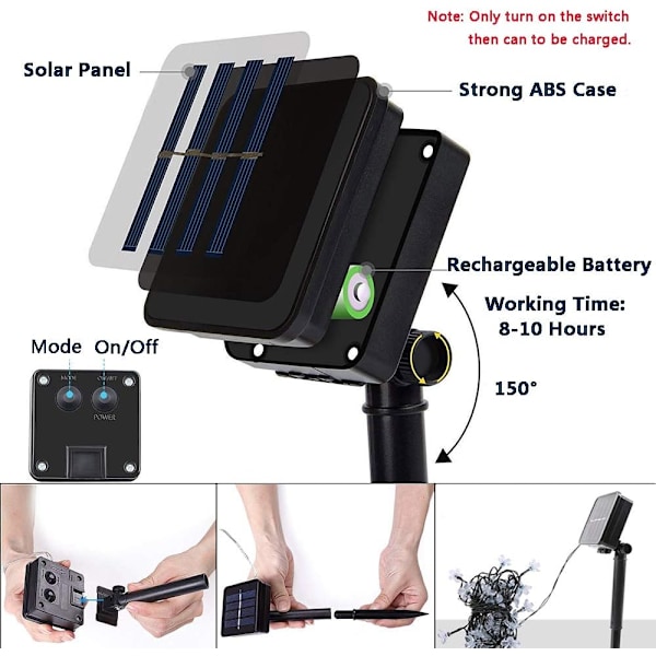 Solcelled Fe-Have-Lys til Udendørs - 9.5M 8 Tilstande 50 LED Sol
