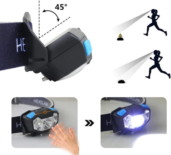LED Sterk Lys Hodelykt Oppladbar Induksjon Mini Nattfiske