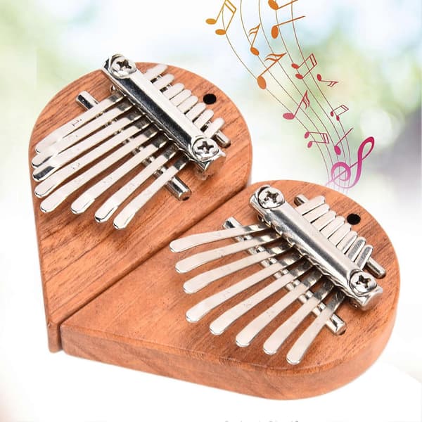 2 st 8-tangenters kalimba, bärbart litet hjärtformat tumpiano i trä (Hjärtform (vänster höger))