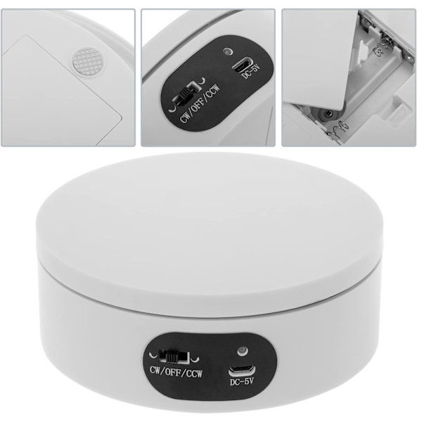 PrimeMatik - Elektrisk skivspelare 12cm Vit, Roterande plattform