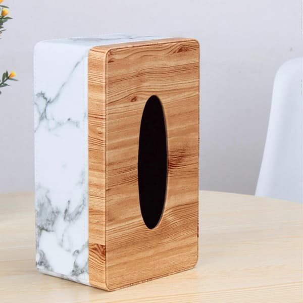 2x Rektangulær Marmor PU Ansiktsvevboksdeksel Serviettholder Papirhåndkle Dispenser Beholder