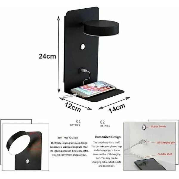 Väggmonterad Läslampa, Minimalistisk Design Aluminiumlegering Material Endast Inomhusbruk Plug In Eller Fast Installation, Justerbar Ljuskälla 330 Grader