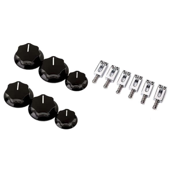 6x Elektrisk Gitarrbro Saddles Flat Set & 6st Kontrollknapp Volym Ljudkontrollknappar För Jazz