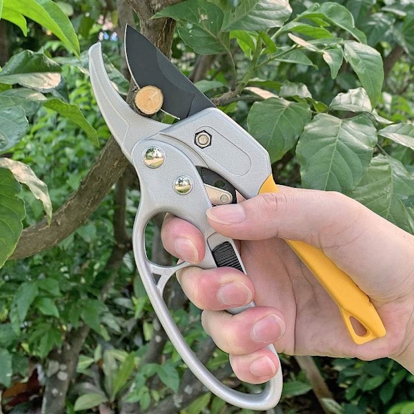 Professionell spärrgrenssax, Gul, 20 cm - 4X Klippkraft, Halkfritt gummigrepp, Värmebehandlade stålblad för hållbarhet