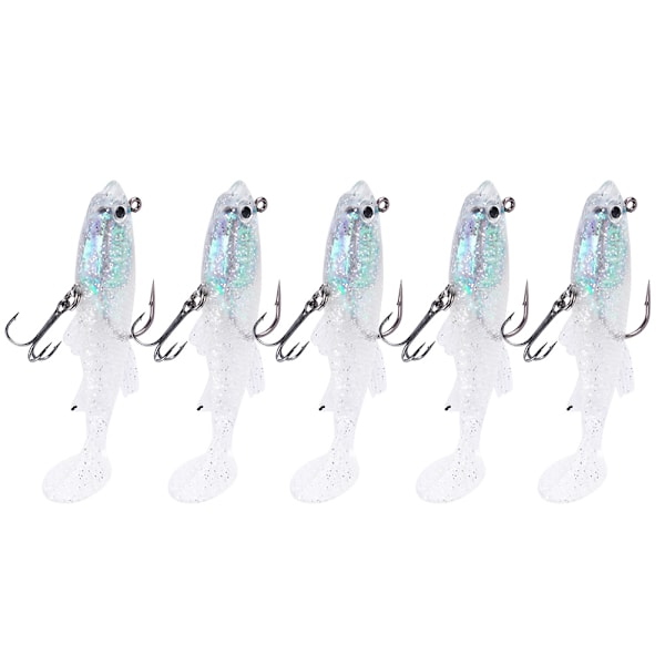 5 st/parti Konstgjorda 8,5 cm Hårda Fiske Beten för Bass T-svans Huvud Drag Krokar (Transparent)