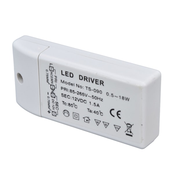 LED Transformer 18W 12VDC 1,5A Konstant Strøm LED Driver til Skabbelys DIY Lampe AC 85‑265V