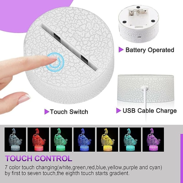 Smart Touch & Fjärrkontroll 3D Sjöjungfru Nattlampa, Illusion LED-lampa för Sovrumsdekorationer, Perfekta Sjöjungfrupresenter, Batteri- eller USB-driven