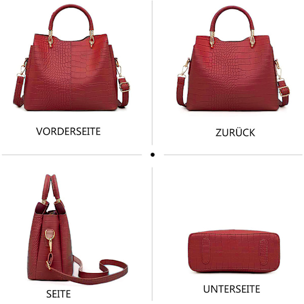 Damhandväskor Set Shopper Axelväska Krokodil Handväska Medium Storlek Dam Axelväska PU Läder Kontorsväska 3-delad Väska med Plånbok