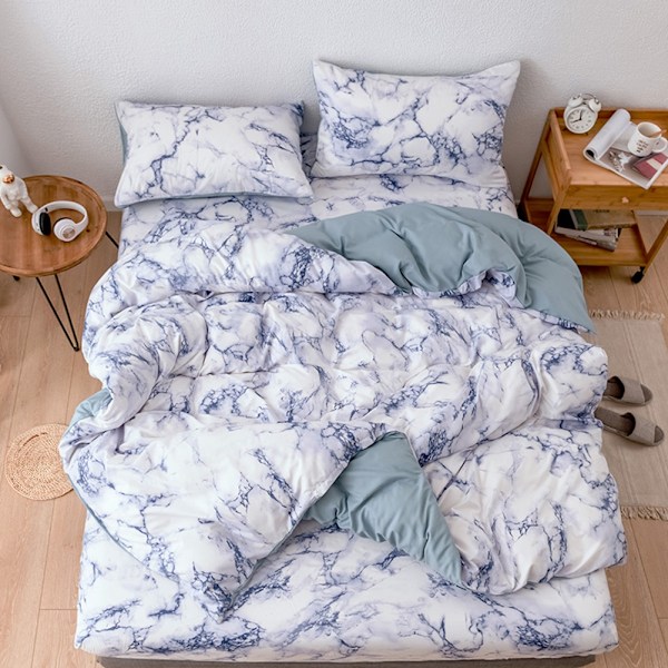 Marmor Mönstrat Mikrofiber Täcke Set, Mjukt & Skrynkelresistent Queen Size Sängkläder med Vackert Mönster, Andningsbar Dunalternativ Fyllning