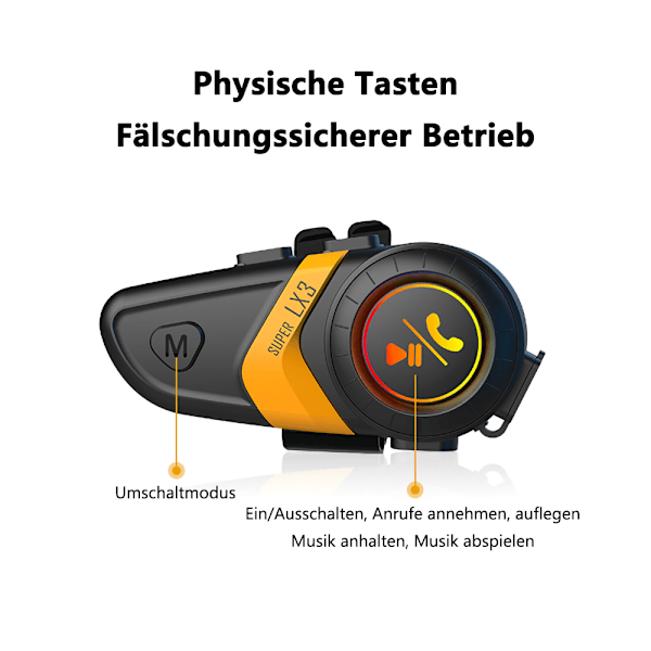 Motorcykelheadset Motorcykelkommunikationssystem för 25 timmars arbetstid Hjälmheadset Motorcykel Bluetooth med 15 m räckvidd Headset Motorcykel