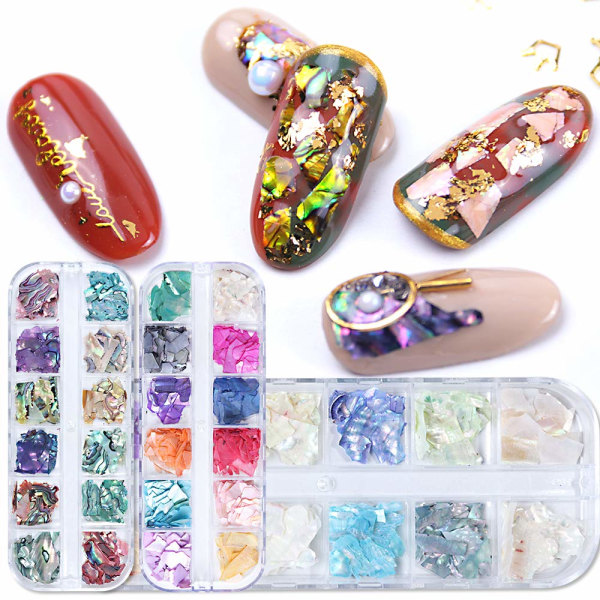 12 färger Nail Art Holografisk Glitter Shell Paljetter Iriserande sjöjungfruflingor Sticker Manikyr Nail Art Supplies
