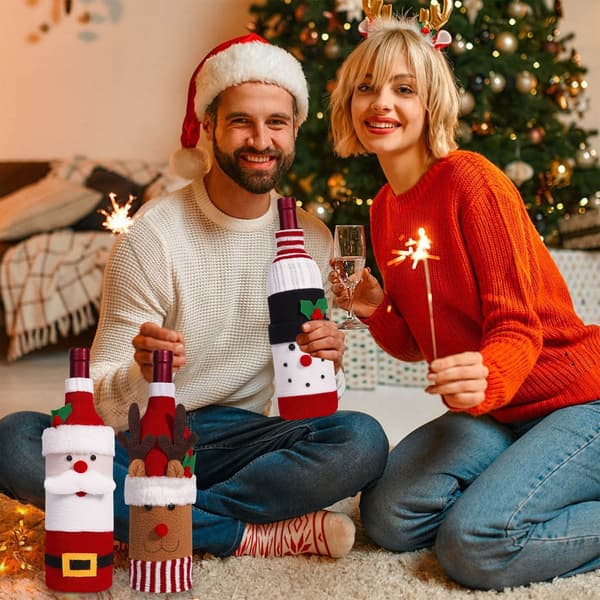 Jul Vin Ärm Jul Vinflaskor Väskor Vin Presentpåsar Tomte Snögubbe Älg Jul Vinflaska för Julhelgsfestdekoration