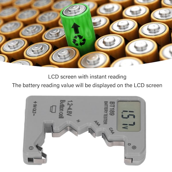 Digital Batteritestare Realtids LCD-Display Universal Grå ABS-Hölje Batterikontroll för Detektion