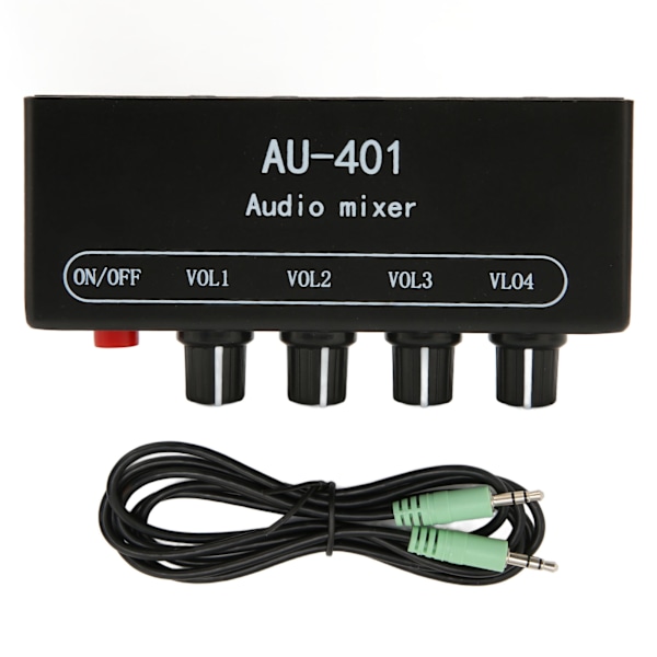 Stereo Mixer 4 indgange 1 udgang Uafhængig Volumenkontrol 3,5 mm Mini Lydmixer til Hovedtelefonforstærker PC