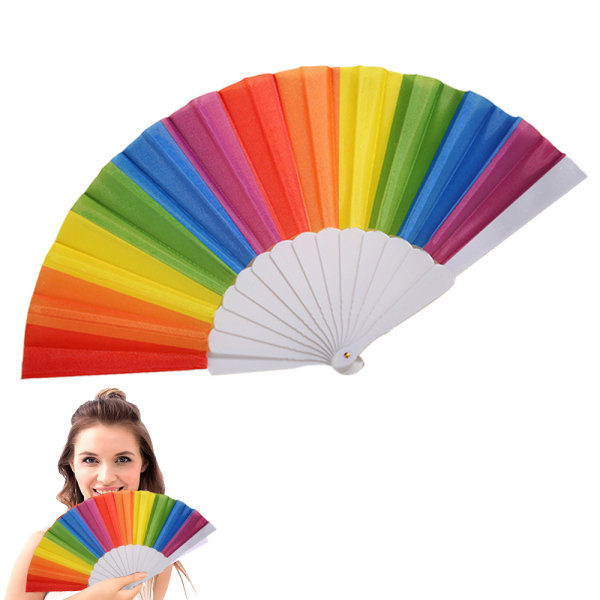 10 st regnbågsformade handfläktar, Pride-fläkt, hopfällbar handfläkt, färgglad handhållen fläkt, hopfällbar plastfläkt för musikfestivaler, evenemang och danstillbehör