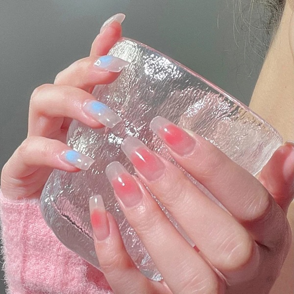 Franska kisttryck på naglar för kvinnor GlossyCover falska naglar