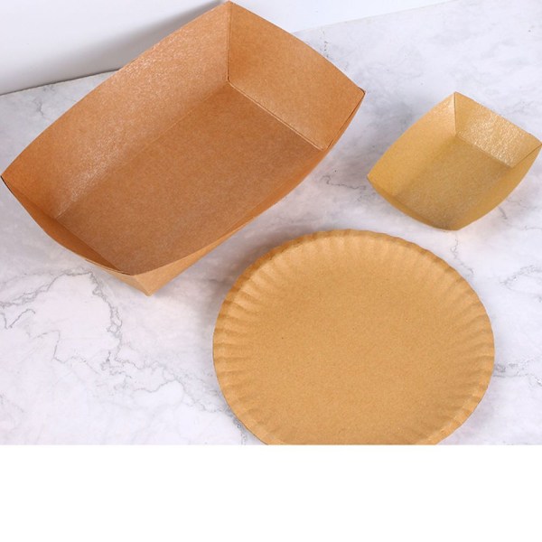 250-pack Små Engångs Bruna Kraftpapper Matbrickor, 0,25 kg Serveringsbricka, Serveringsbåtar för Festsnacks, Tacobar, Skaldjur, Nachos Tallrikar