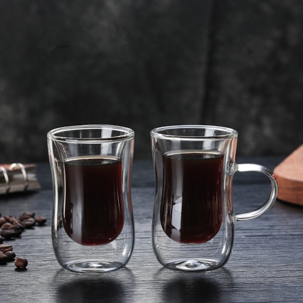 Dobbelt Isolerende Glass Kaffe Kanne, Klar Kaffe Kanne, 80ml, Isolerende Klar Kaffe Kanne for Cappuccino, Latte, Drikker, Espresso, (Uten Håndtak)