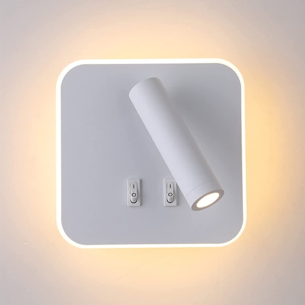 Dimbar Vit Vägglampa, Tvåpack Moderna LED Vägglampetter för Sovrum, 3000K Ljus, USB-laddningsport, Vägglampor i Aluminium för Förbättrad Interiör