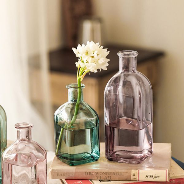 Glasskanne Vase, Klar Blomster Vase, Dekorativ Flaske Vase for Spisestue, Soverom, Bad, Peis, 18.5*7cm