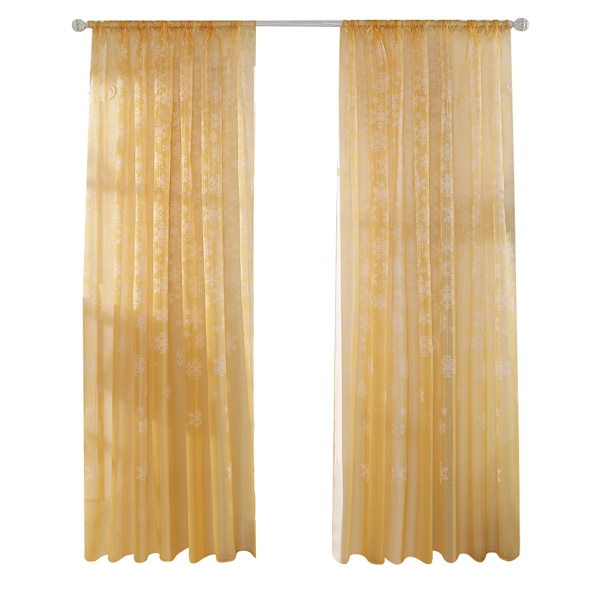 Gullgul Transparent Gardin med Snøflak-Mønster, Voile Sheer Panels for Soverom og Stue