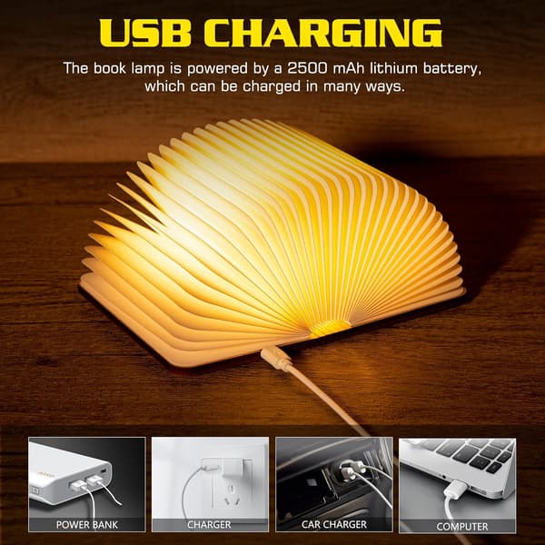 Træ Foldbar Led Bog Lampe 5 Farver Led Bordlampe, Bog Form