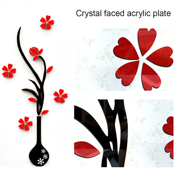 Kreativ vase akryl 3D stereo veggklistremerker sofa TV bakgrunn