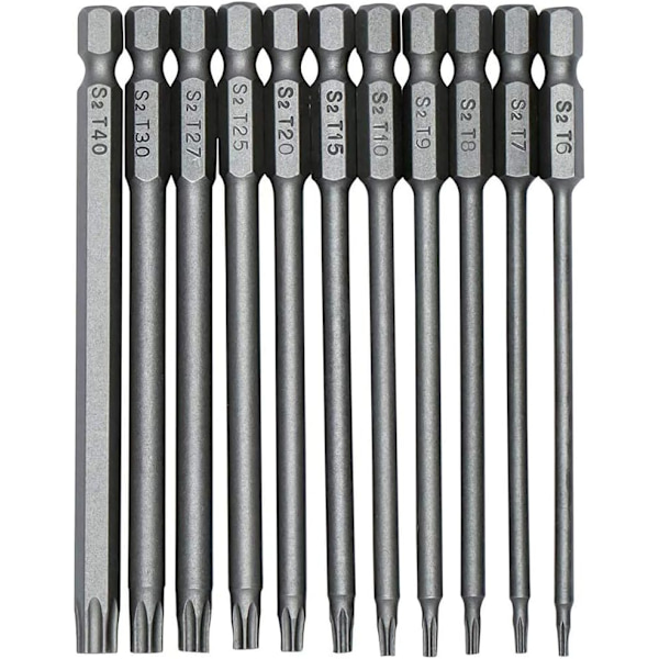 11 kpl 100 mm S2 1/4 tuuman Torx-ruuvinvääntimen kärkiä, tarkkuus kuusiokolo