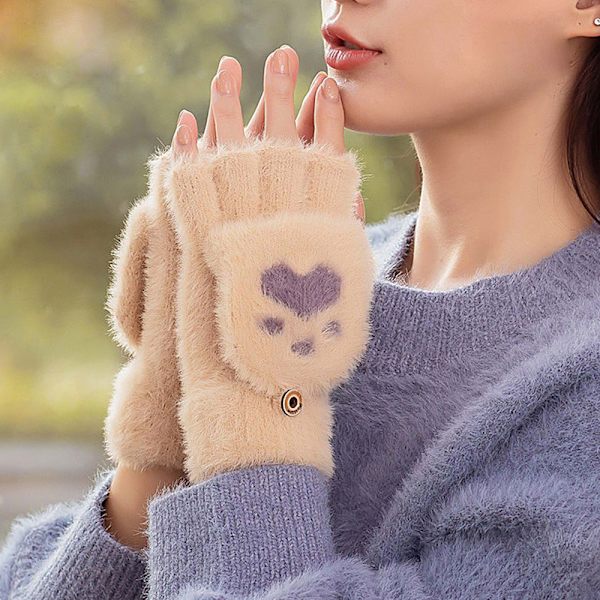 Vintervarma halvfingerhandskar Beige
