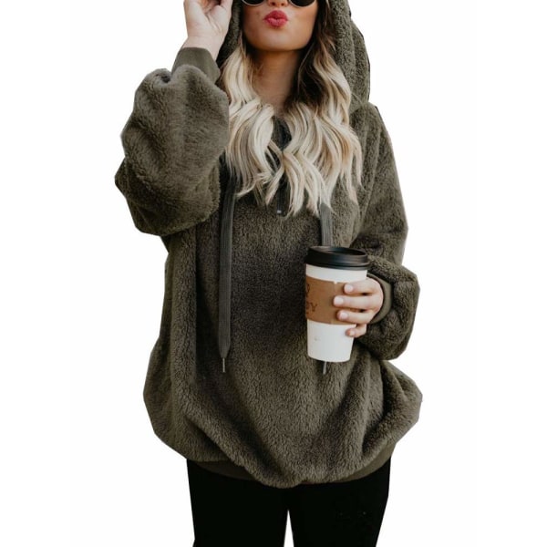 Dame Fuzzy Hoodies Genser Koselig Oversized Lommer Hetteskjorte