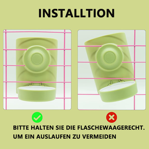 Automatisk Vatten Dispenser Kanin [Grön, 600 ml] Hängande Husdjur Drickflaska Kanin Marsvin Hamster Chinchilla Frettb Bur Vattenflaska