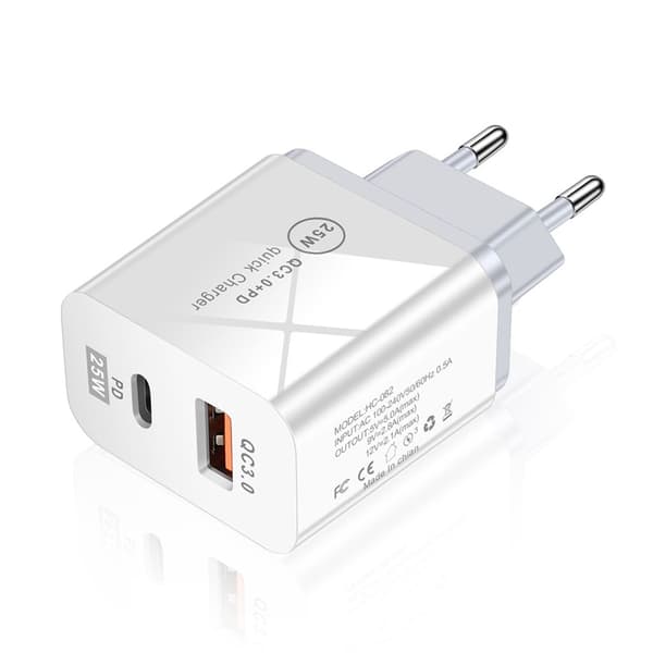 25W Strömadapter Laddare Snabbladdare Strömförsörjning USB-C Typ-C QC 3.0 Vit
