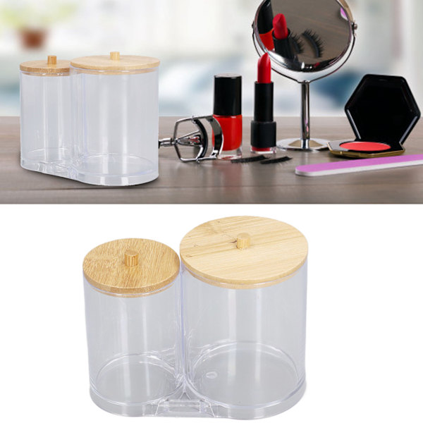Makeup Pads Bomuldsboldkrukke Kosmetiske Værktøjer Transparent Opbevaringsboks Vare Organiser med Bambuslåg