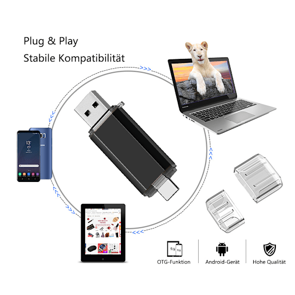 USB-minne med USB 2.0 och Type-C, 2-i-1 minnessticka